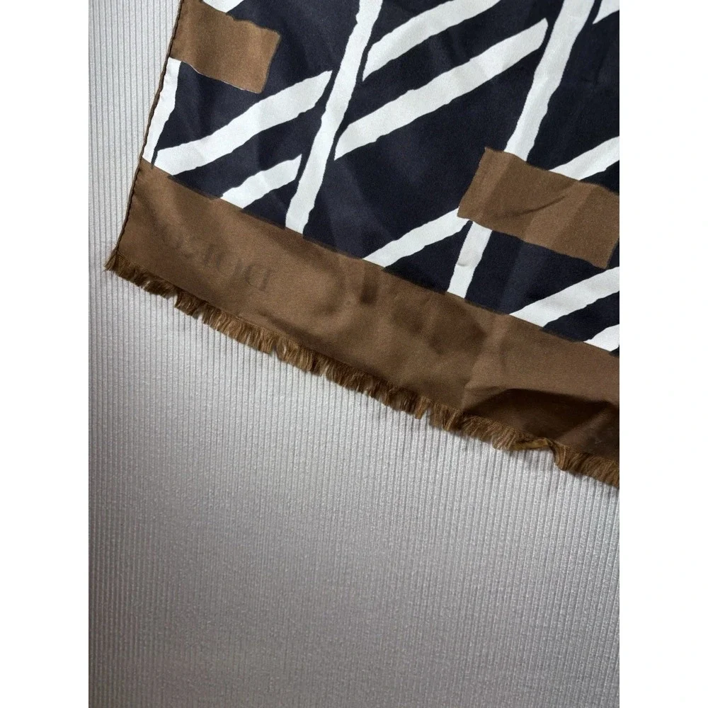 Vintage  70-80's 100% Silk Scarf Made In France Doro‎ Brown Black White  15